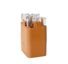 Portador rectangular para 5 tubos redondos de 25 ml de 2 piezas